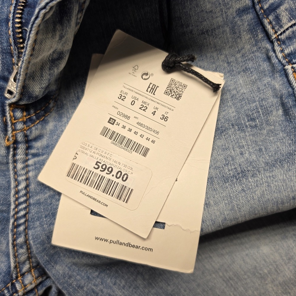Pull&Bear Push Up Skinny Jeans NWT Womens Size 0 Light Blue Distressed Ripped - Picture 6 of 11